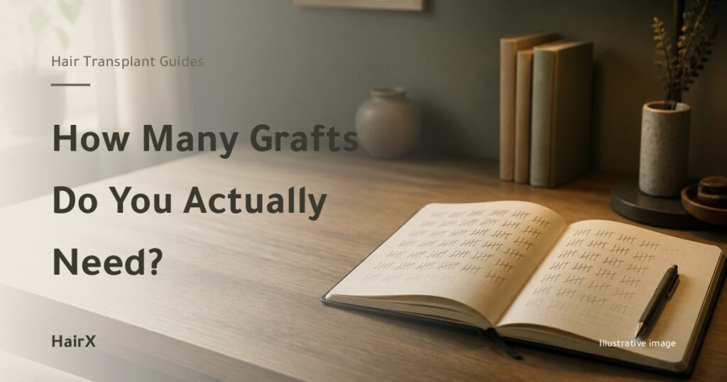Illustrative image: an open notebook with tally marks and a pencil — how many grafts you need