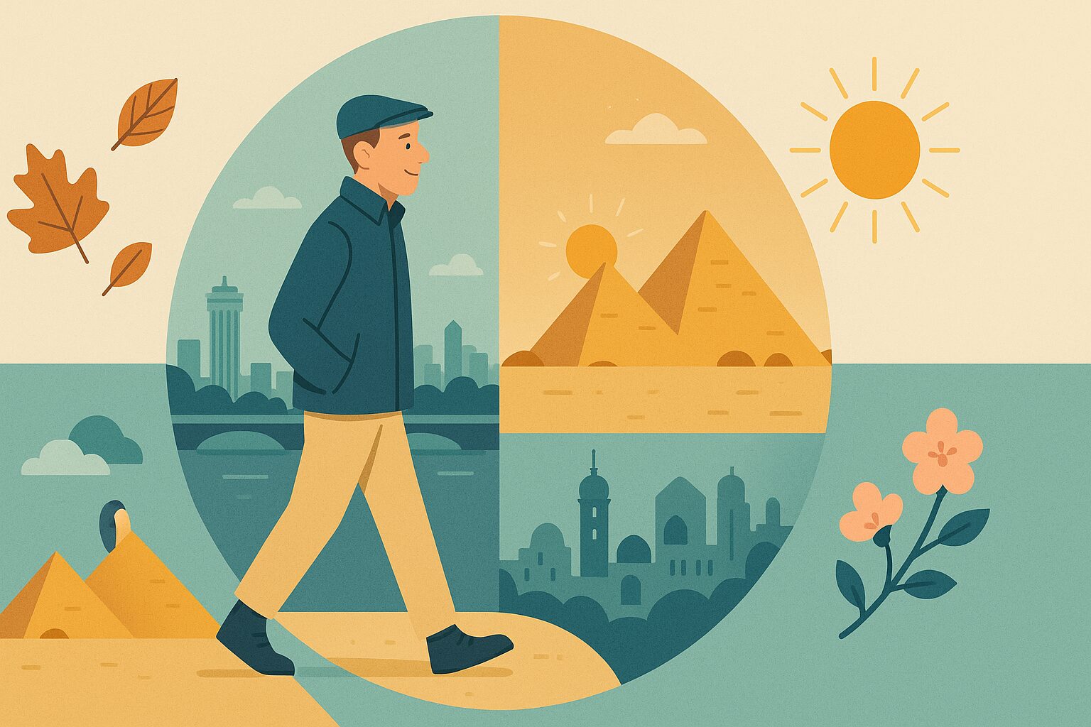 Illustration of a seasonal wheel around Cairo showing the best time of year to travel to Egypt for a hair transplant