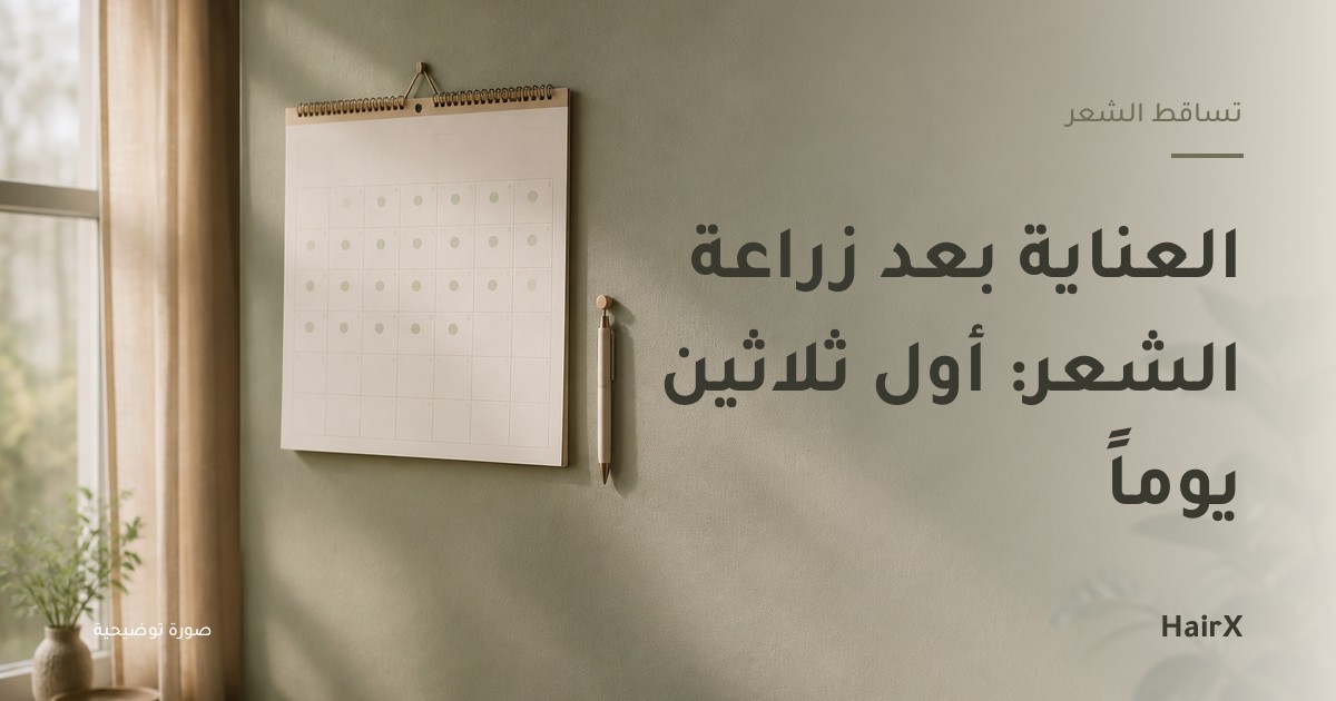 صورة توضيحية: نتيجة حائط بأيام مؤشّرة وقلم معلق — العناية بعد زراعة الشعر أول ثلاثين يوماً
