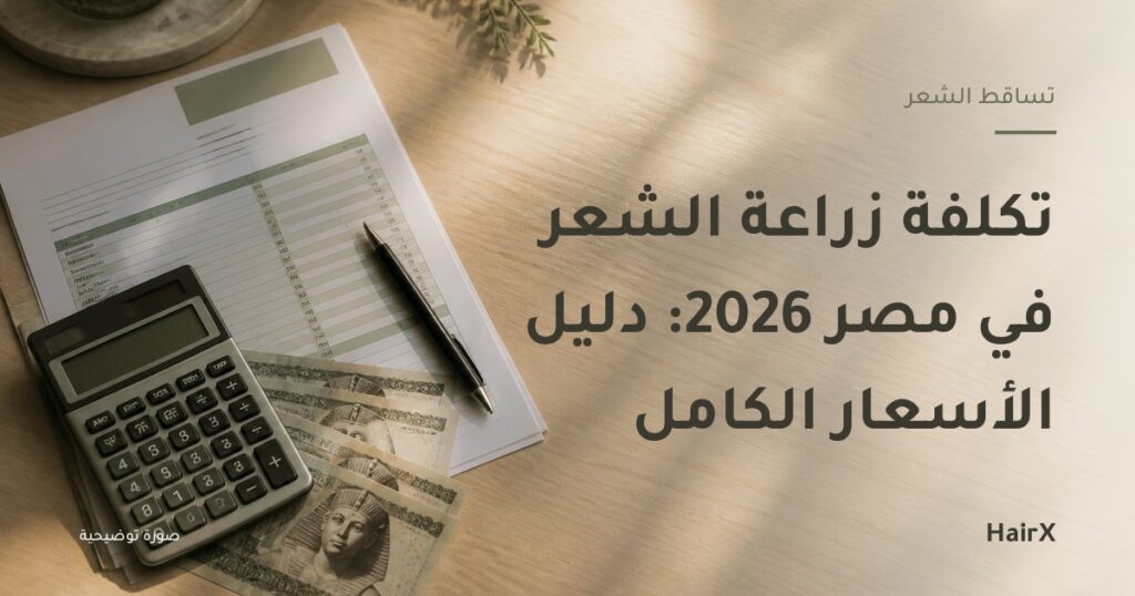 صورة توضيحية: عرض سعر وآلة حاسبة على مكتب — تكلفة زراعة الشعر في مصر