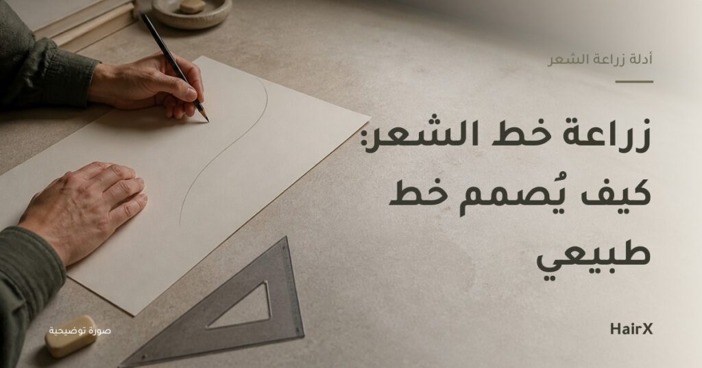 صورة توضيحية: يد ترسم خطاً منحنياً على ورق — زراعة خط الشعر